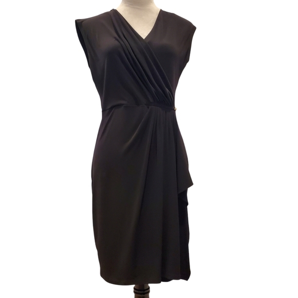 MICHAEL KORS SZ S Little Black Dress Draping Cocktail Midi Sleeveless Stretch - Picture 1 of 9